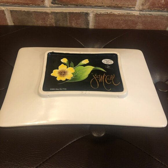 Blue Sky 2004 J McCall Accent Plate Pears Vtg Enamel Black Yellow Green - Picture 6 of 6